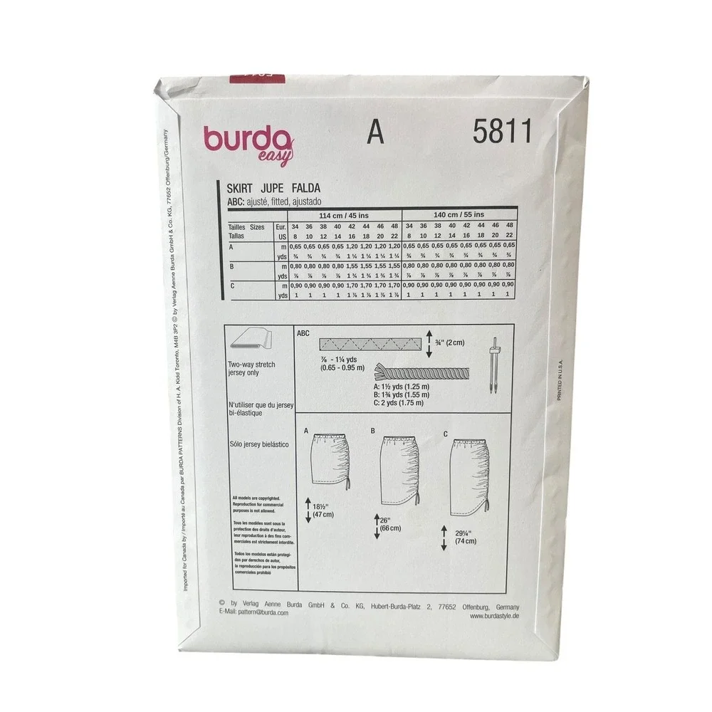 Burda Easy 5811 Skirt US 8-22 Fitted Jersey Knits Modern